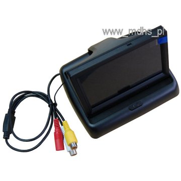 Monitor samochodowy do kamer cofania, LCD 4,3", 2 wejścia VIDEO, SKŁADANY, BW011368