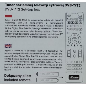 MINIATUROWY TUNER CYFROWY HD DEKODER DVB-T DVB-T2 H.265 HEVC ODBIORNIK TELEWIZJI NAZIEMNEJ SIGNAL T2MINI